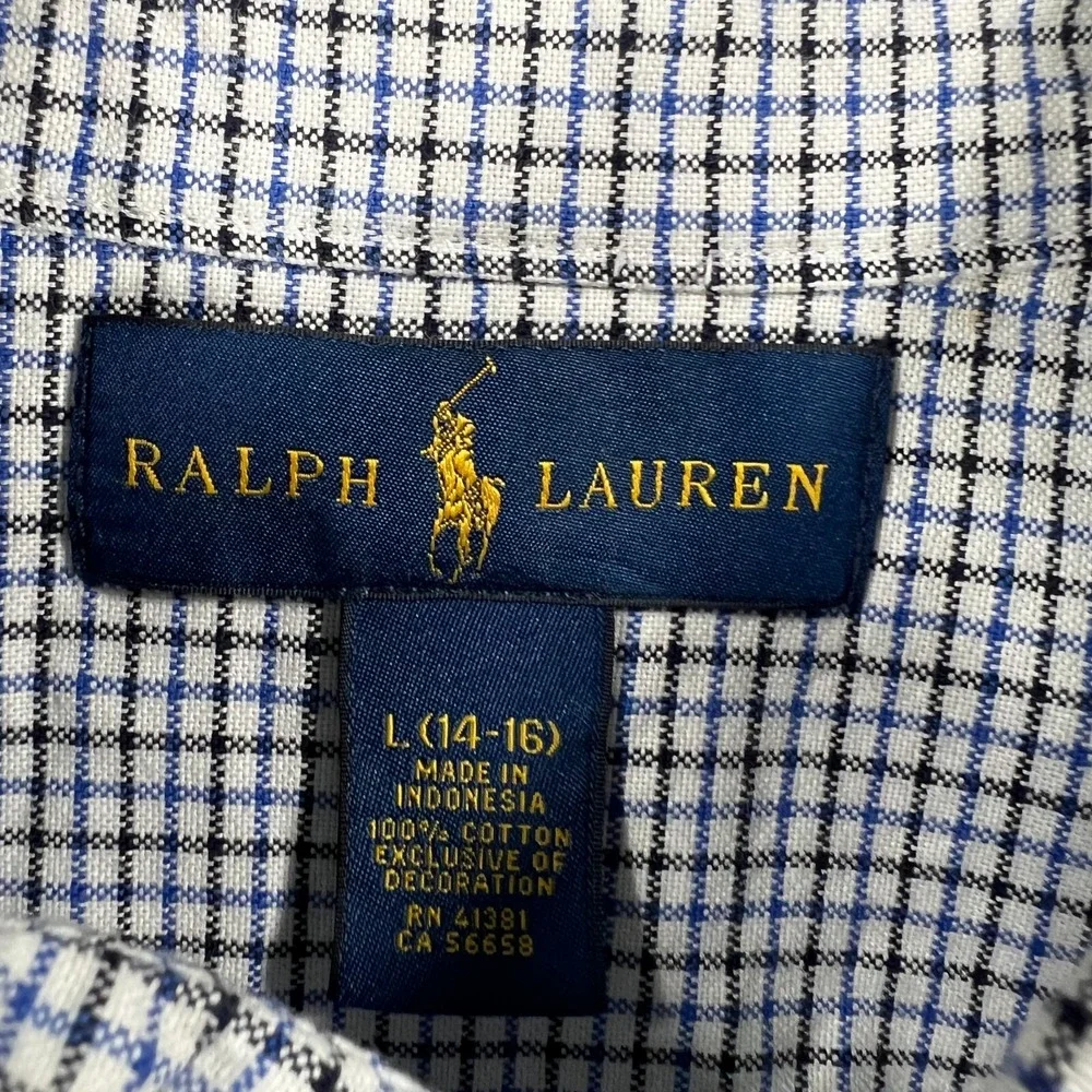 Ralph Lauren Shirt Youth Boys Large Blue Check Long Sleeve Button Down Dress